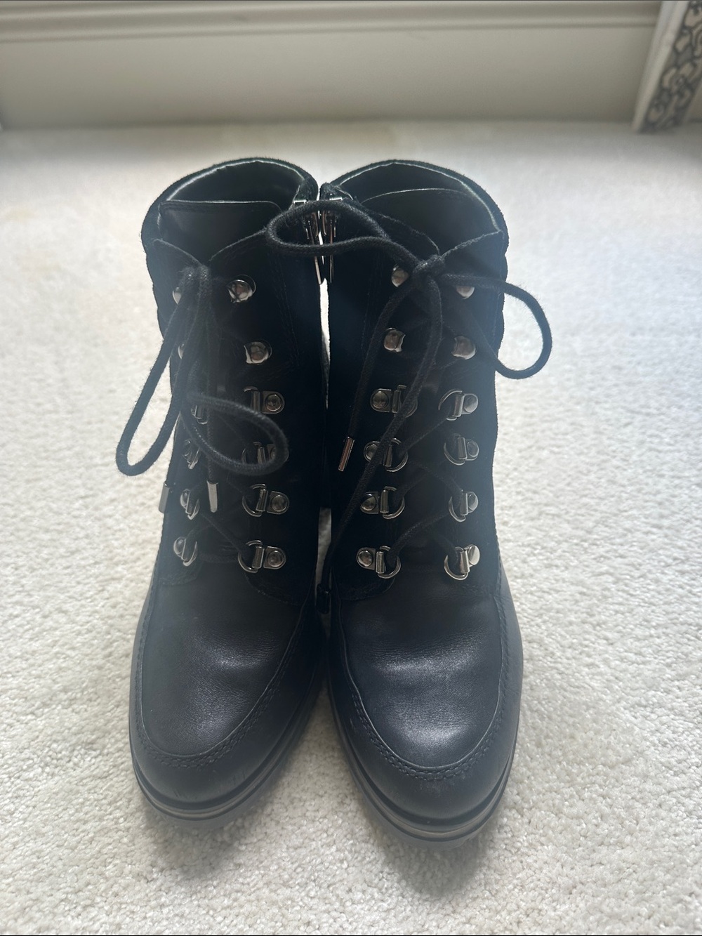Vince Camuto Black Lace-Up Hiking-Inspired Boots
